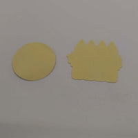 Personalised school name stickers in yellow round and castle shapes for organized school supplies.