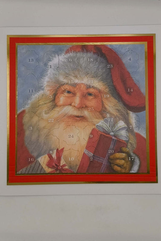 Traditional Father Christmas Advent Calendar featuring a vintage-style Santa holding a red gift, displayed flat on a white background for a clear product view.