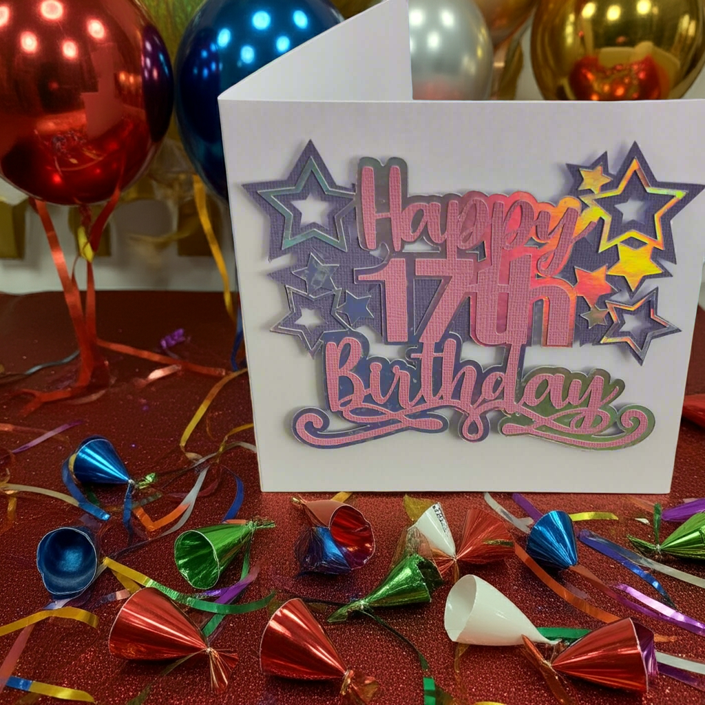 17th Birthday Card – Handmade Layered Stars Design for Teens